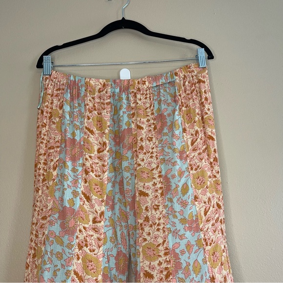 Free People Floral Wide Leg Pants in Peach and Blue - Picture 3 of 11